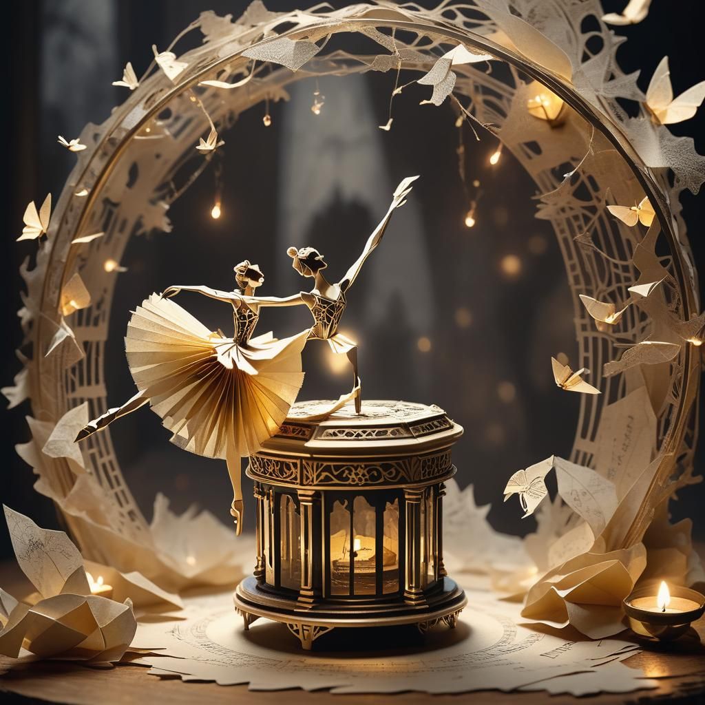 Mystical Music Box Still Life in Papercraft Style