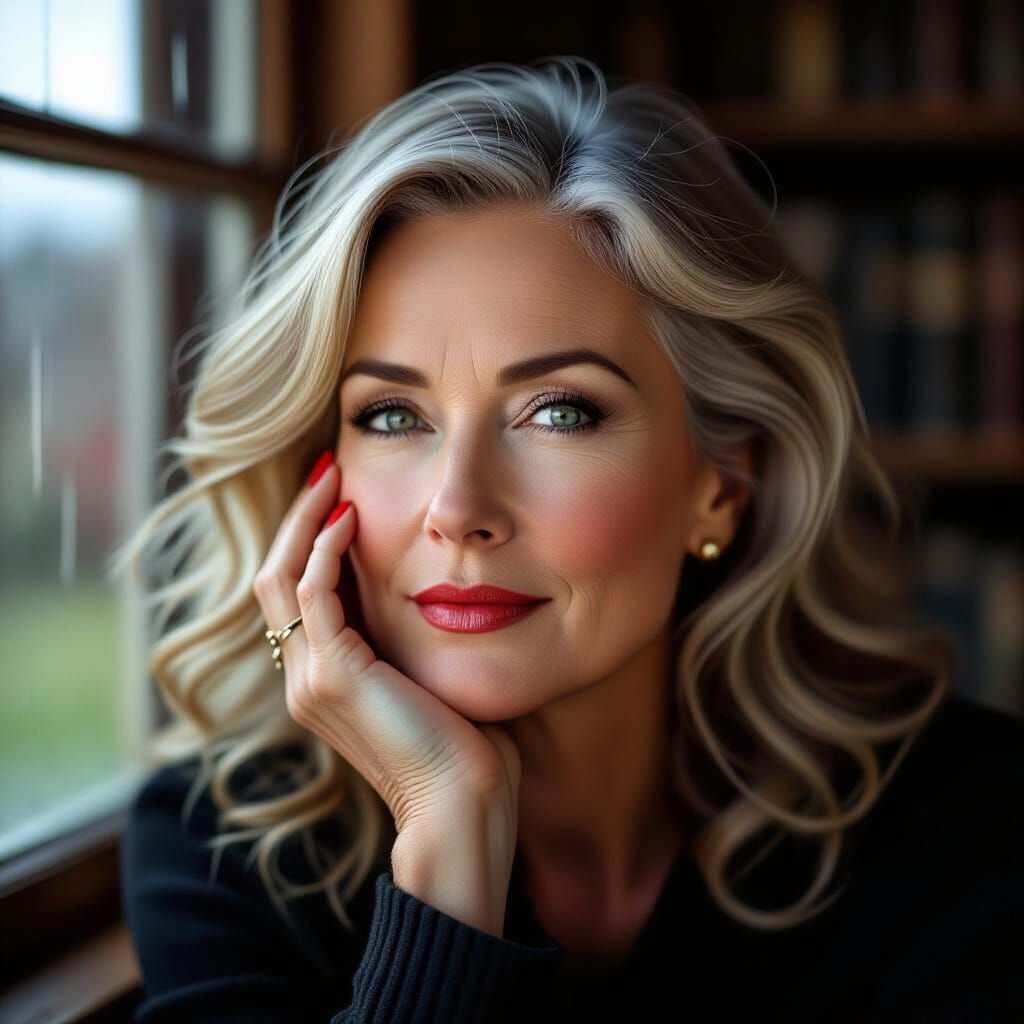 Portrait of a Mature Woman with Wheat Hair and Sea-Green Eye...