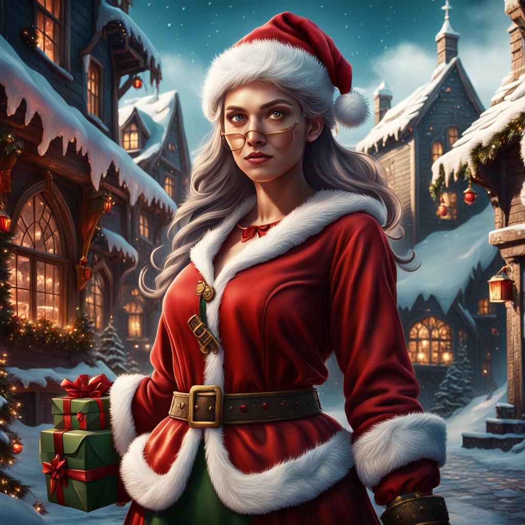 Teenage Female Santa Claus in Detailed Matte Painting