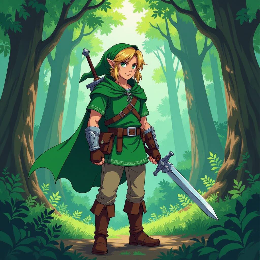 Heroic Forest Guardian in Amano-Inspired Style