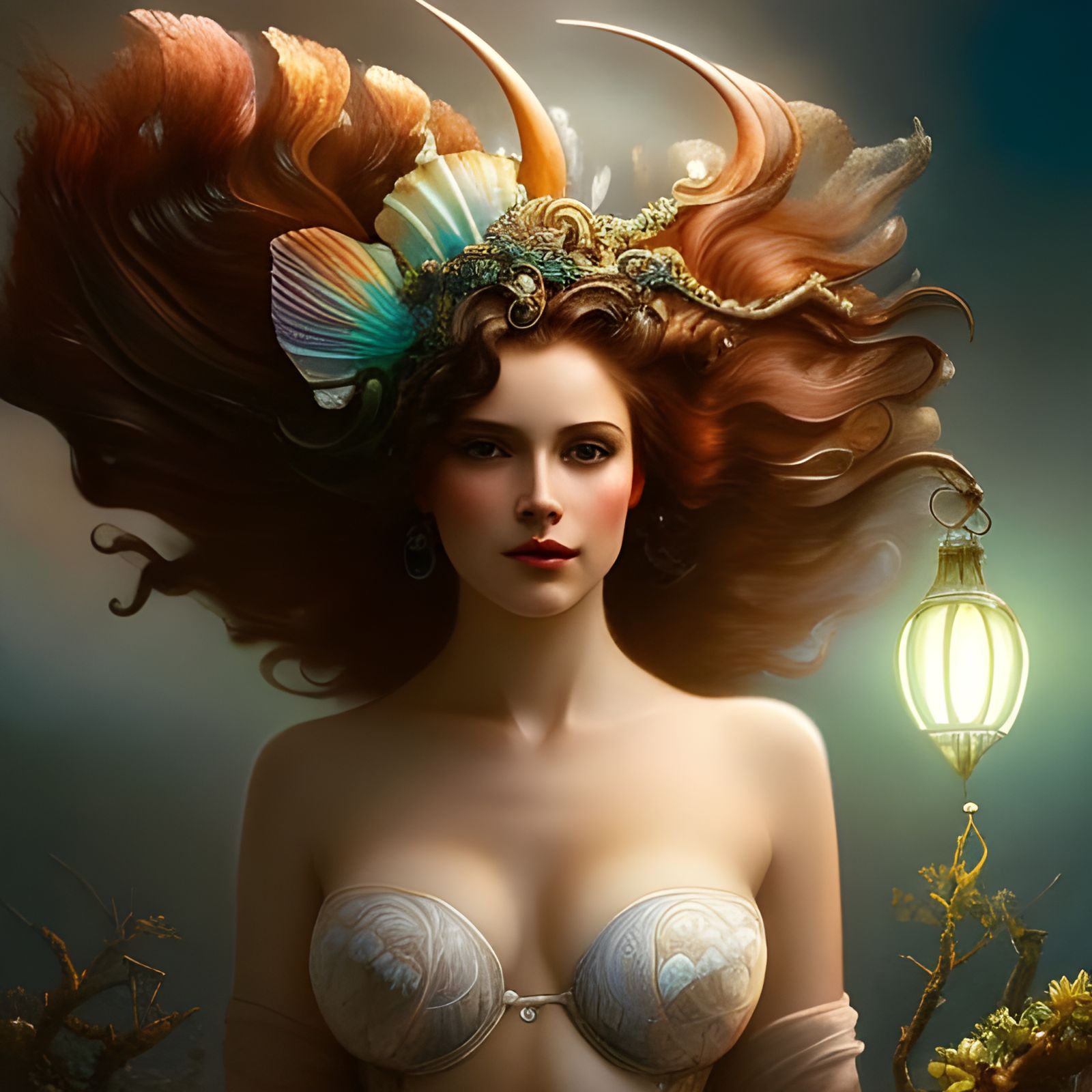 Rococo Mermaid Portrait with Dramatic Lighting