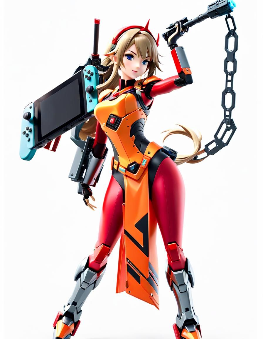 Nintendo Switch Girl in Cyberpunk Anime Style
