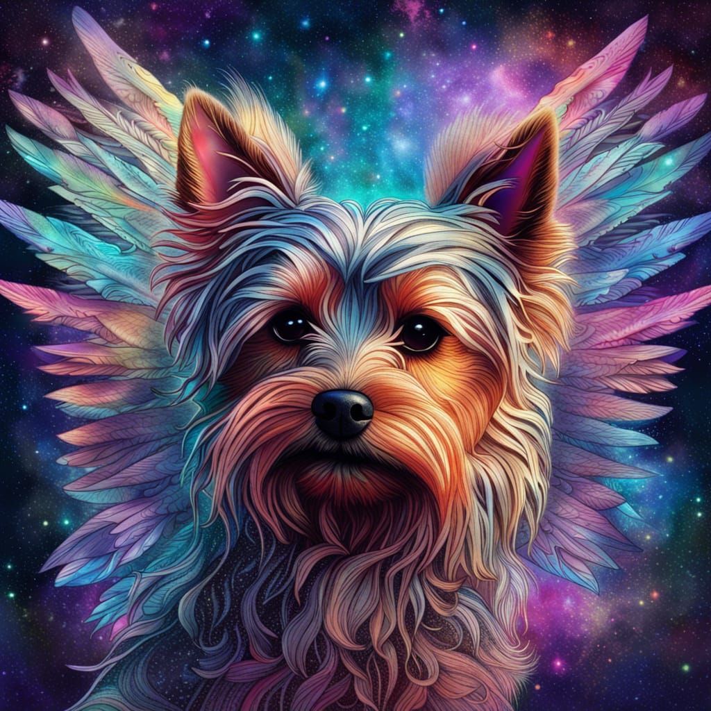 Yorkshire Terrier with Wings: Cosmic Illustration