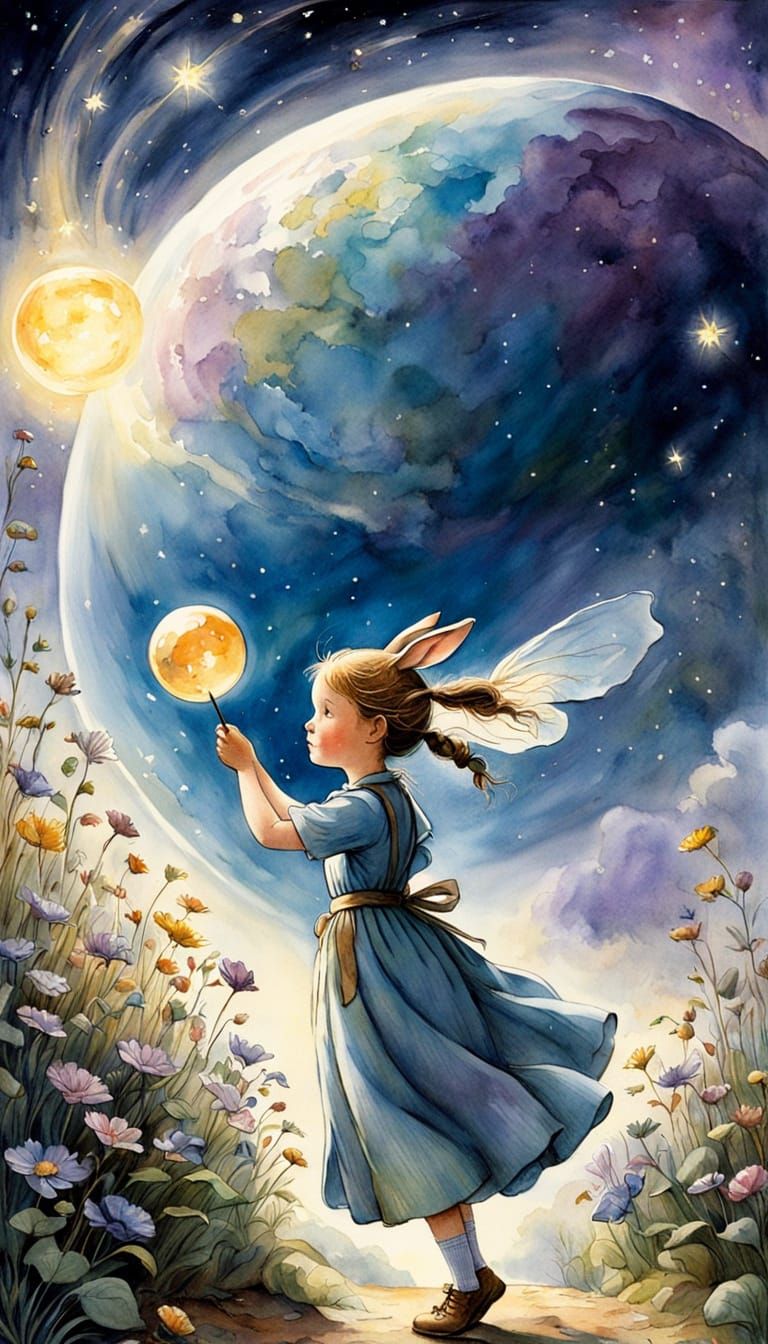 Ethereal Bookmark in Starry Space Scene, Watercolor Masterpi...