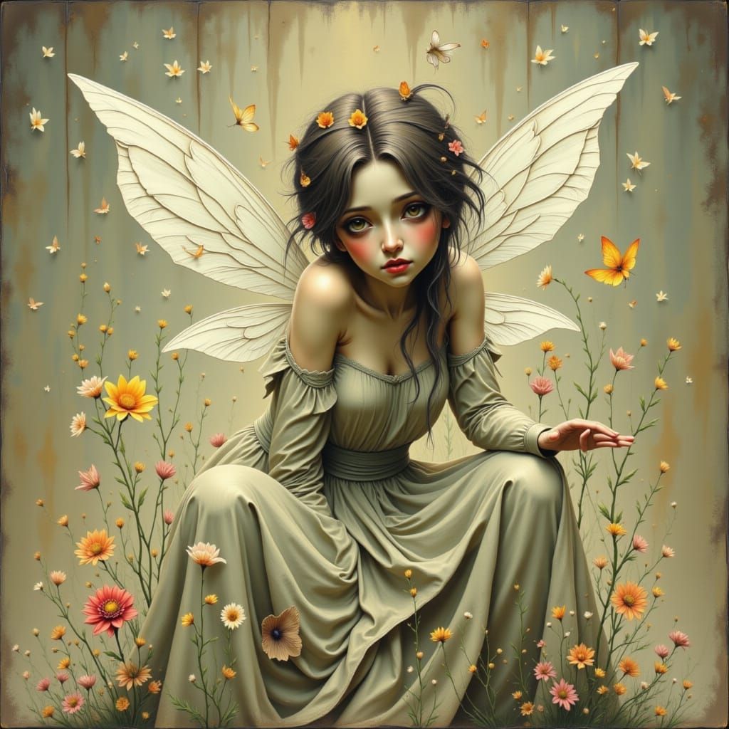 Melancholic Fairy Portrait in Whimsical Style