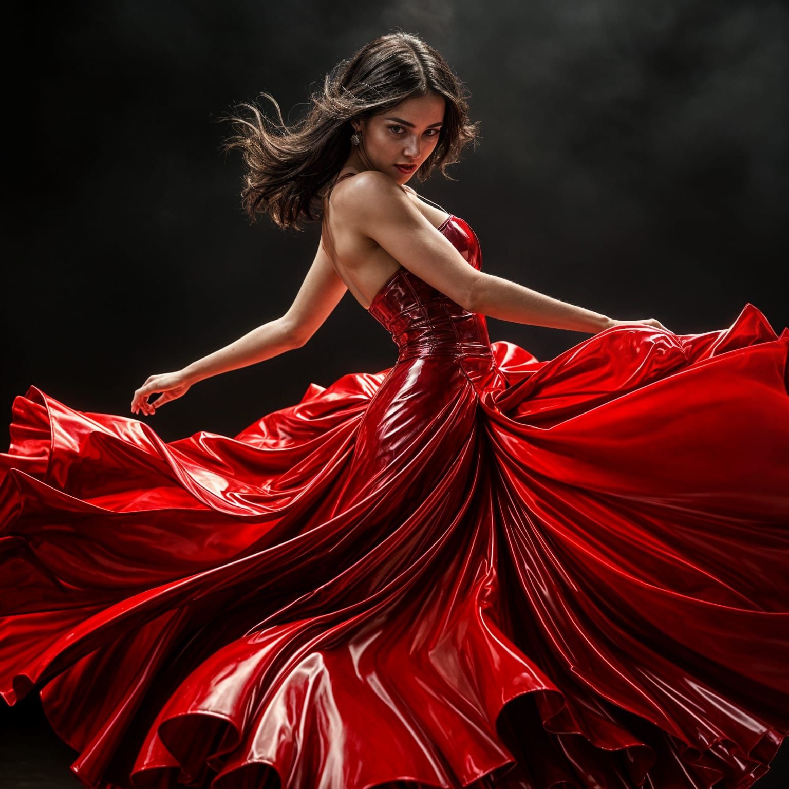 Sultry Flamenco Dancer in Hyperrealistic Latex Dress
