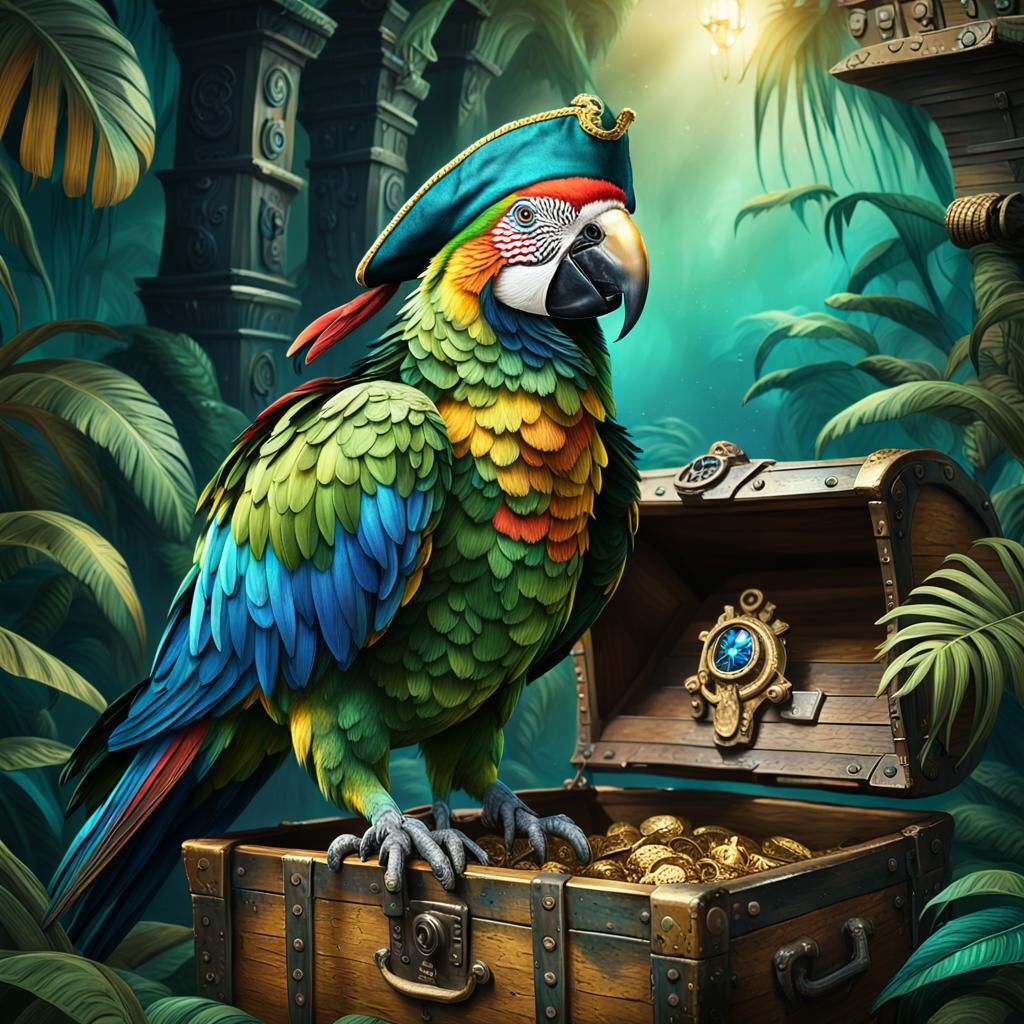 Pirate Parrot in Jungle, Fantasy Concept Art