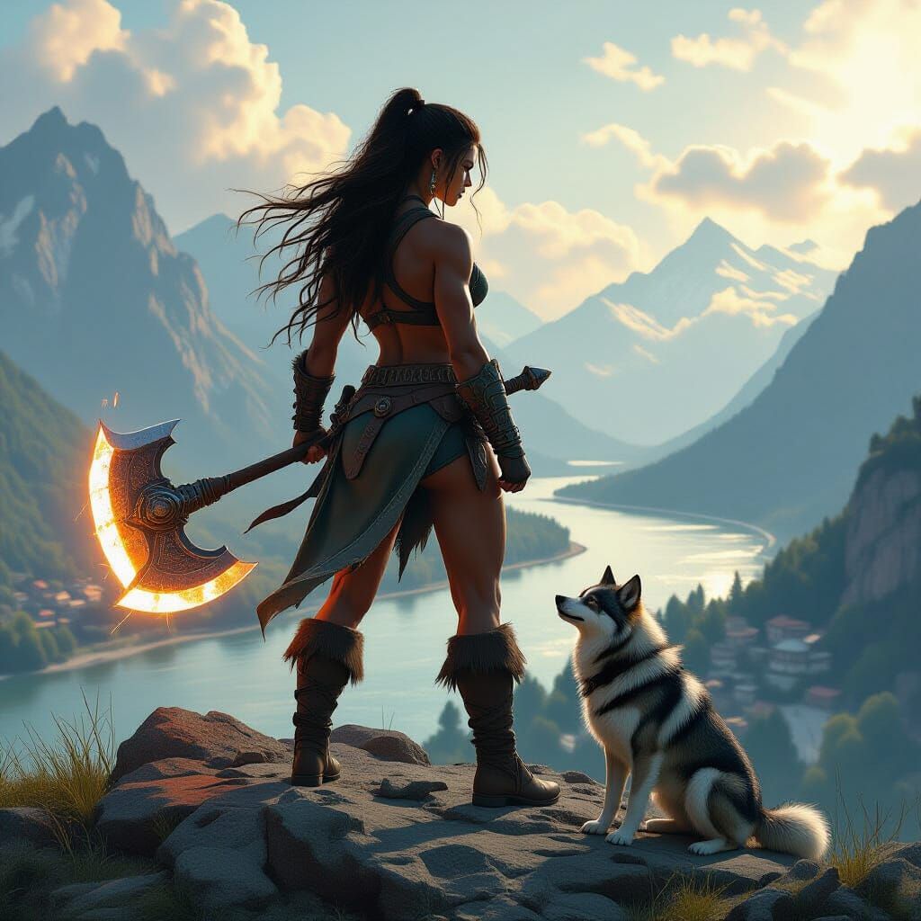 Epic Barbarian and Wolf Overlook Valley