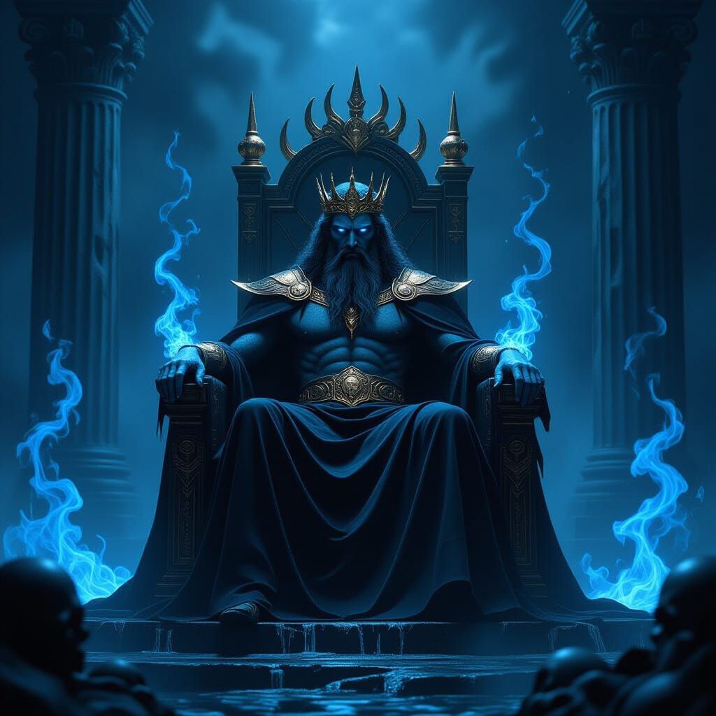 Regal Hades Enthroned in Dark Fantasy Underworld