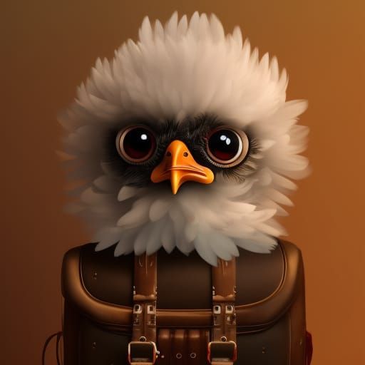 Cute Chicken with Backpack in Shop: Fantasy Art