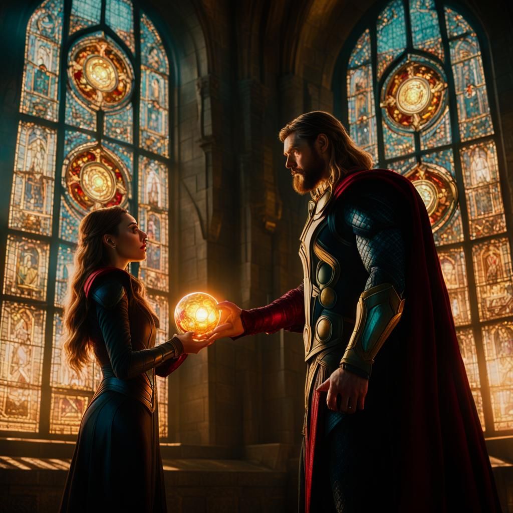 Thor and Scarlet Witch in Stained Glass Castle