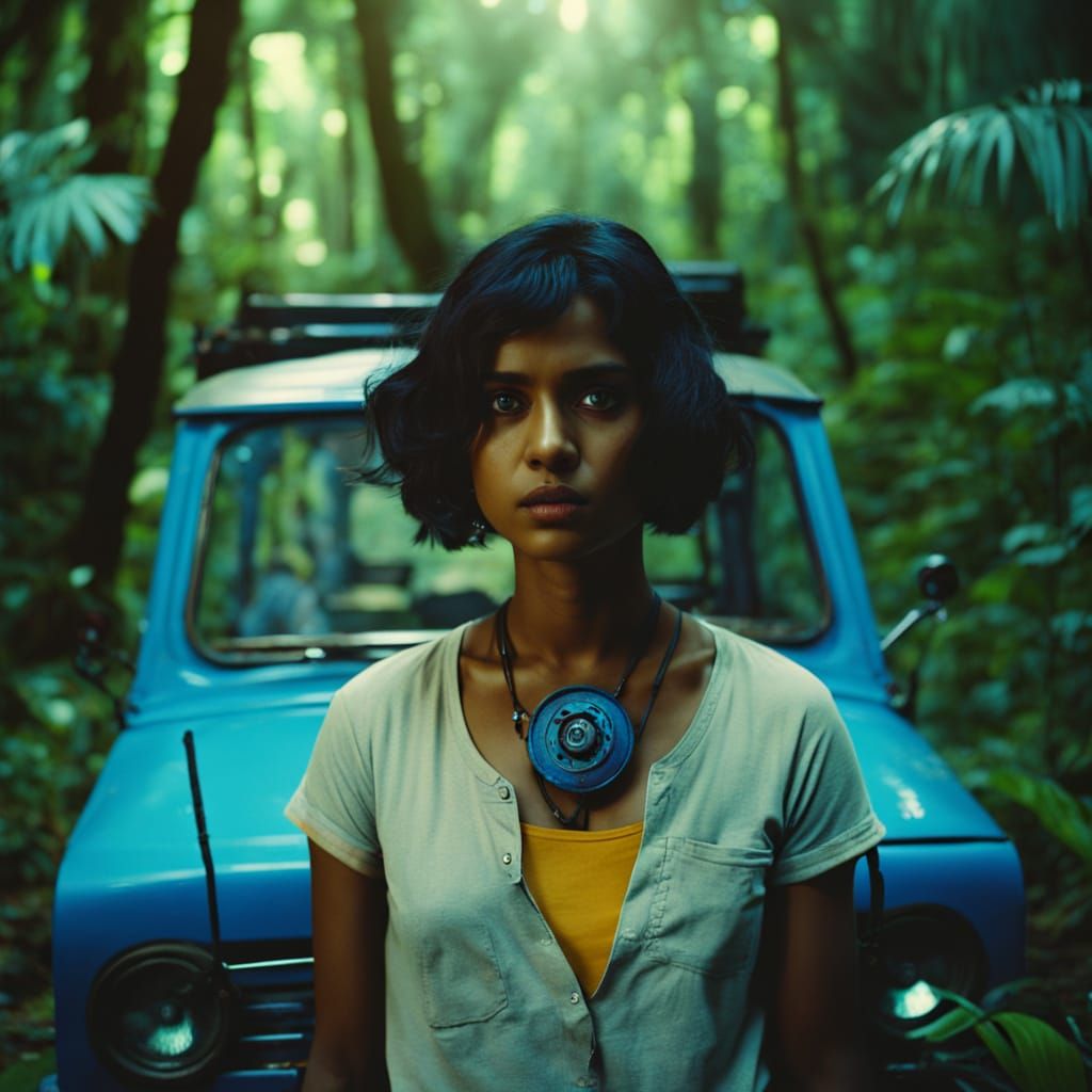 Indian Woman in Jungle Opening Shirt, Cinematic Style