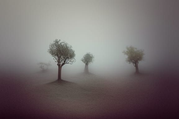 Eerie Desert Telegraph Poles in Surreal Watercolour