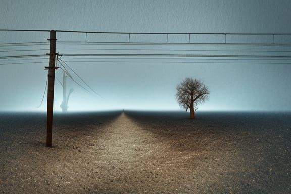 Minimalist Desert Telegraph Poles in Surreal Style