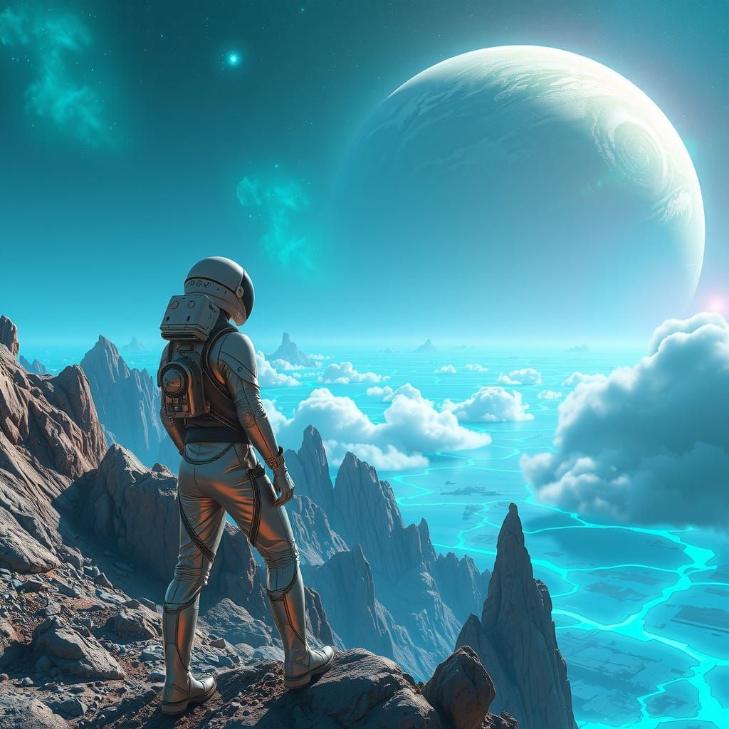 Futuristic Space Explorer on Alien Planet