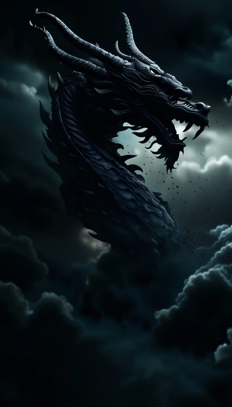 Black Dragon God Soaring Through Cosmic Storm