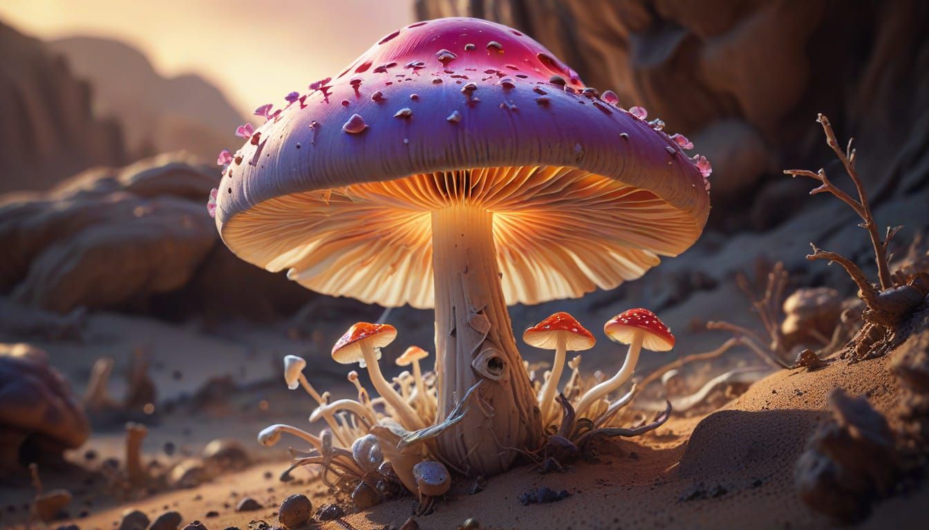 Surreal Killer Mushroom Flower in Desert, Macro Photography