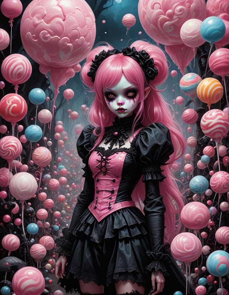 Gothic Candy Wonderland in Bubblegum Pink and Cotton Candy H...