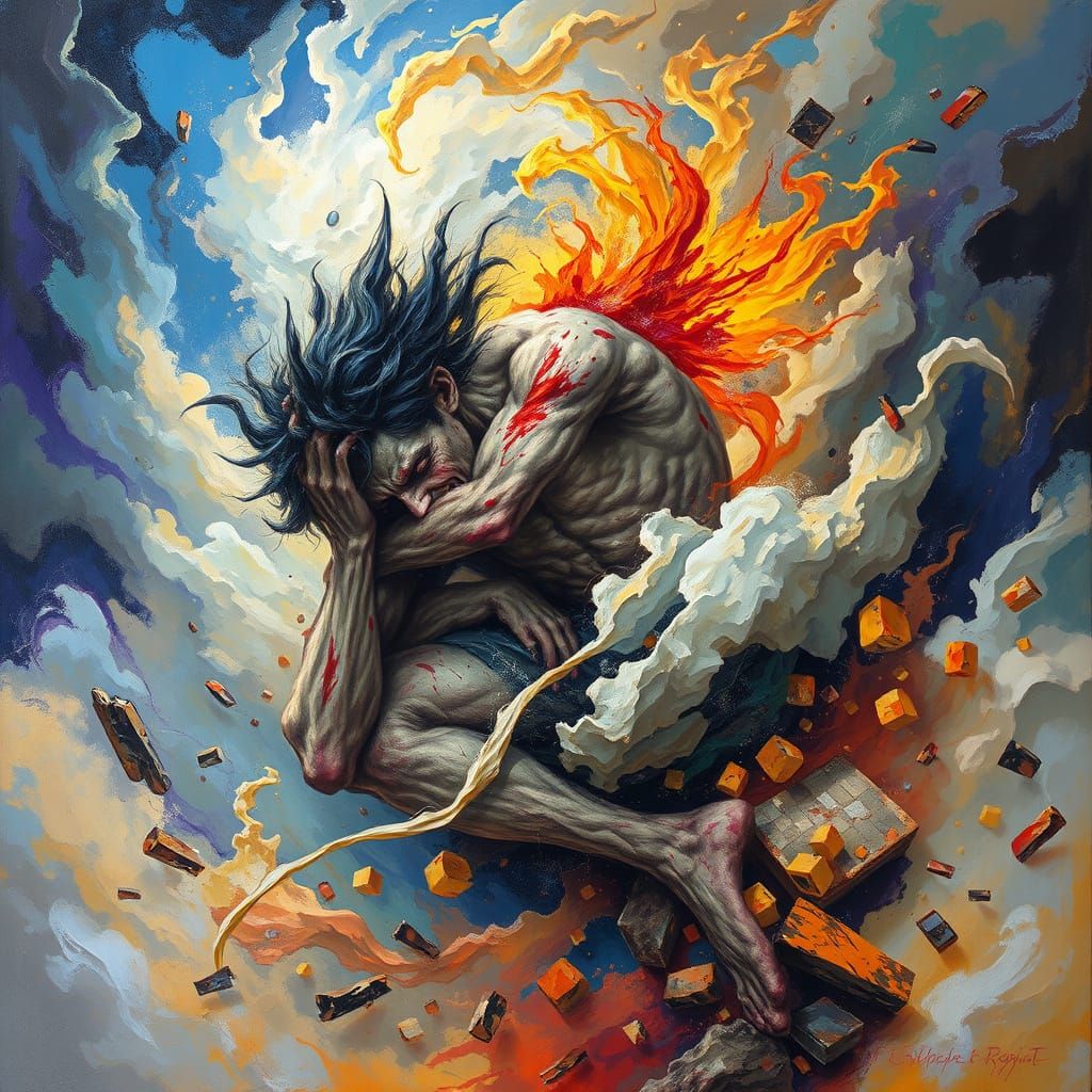 Tormented Figure in Turbulent Clouds