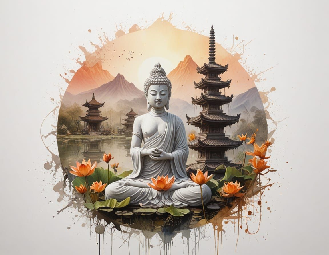 Balinese Temple Guardian at Dawn: Painterly Realism