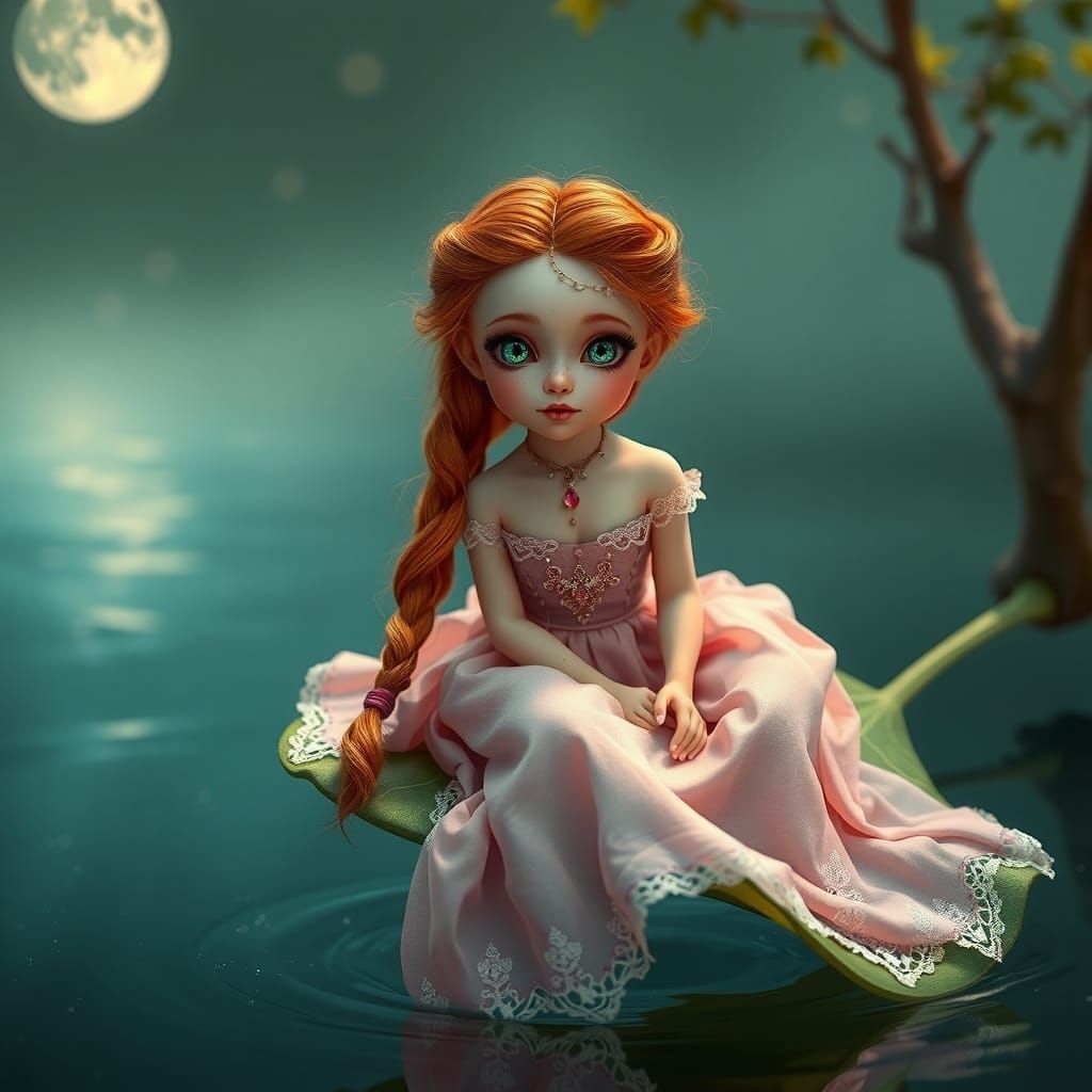 Thumbelina on Leaf in Dreamlike Surrealism