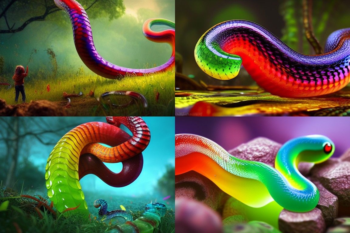 Candy-Colored Gummy Snakes in Hyperrealistic 3D Rendering