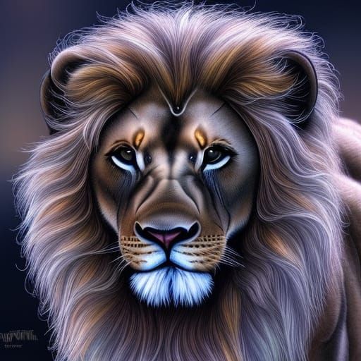 Hyperdetailed Lion with Gold Filigree