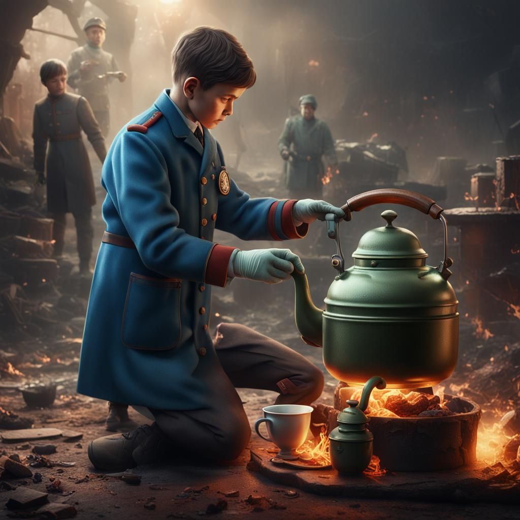 Surreal Doctor Attending Wounded Soldier in Matte Painting