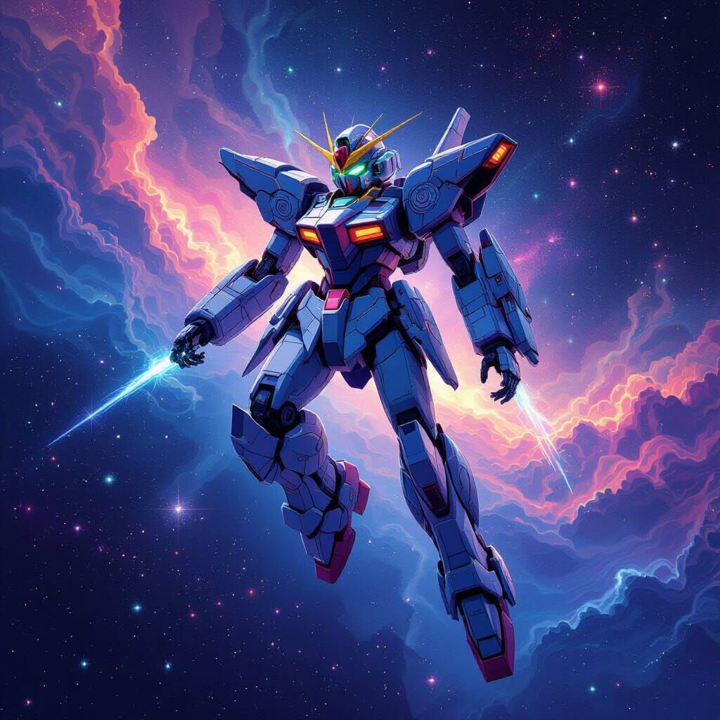 Female Mecha in Cosmic Expanse, Abstract Vector Fractal Styl...