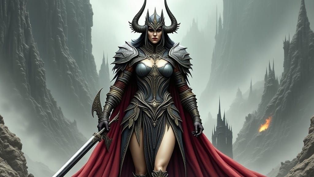 Heroic Armored Warrior in Misty Battlefield