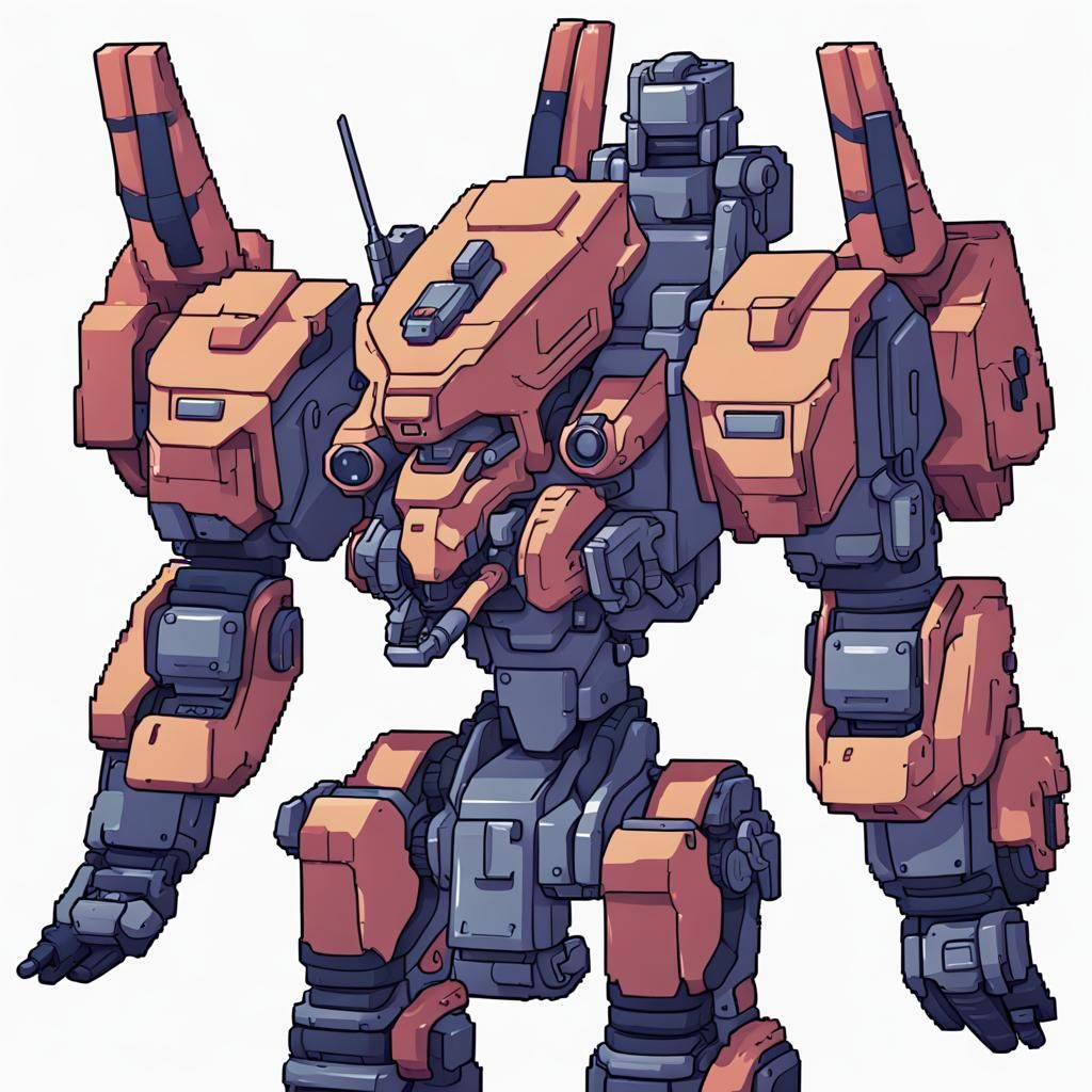 Mecha Robot in Pixel Art Anime Style