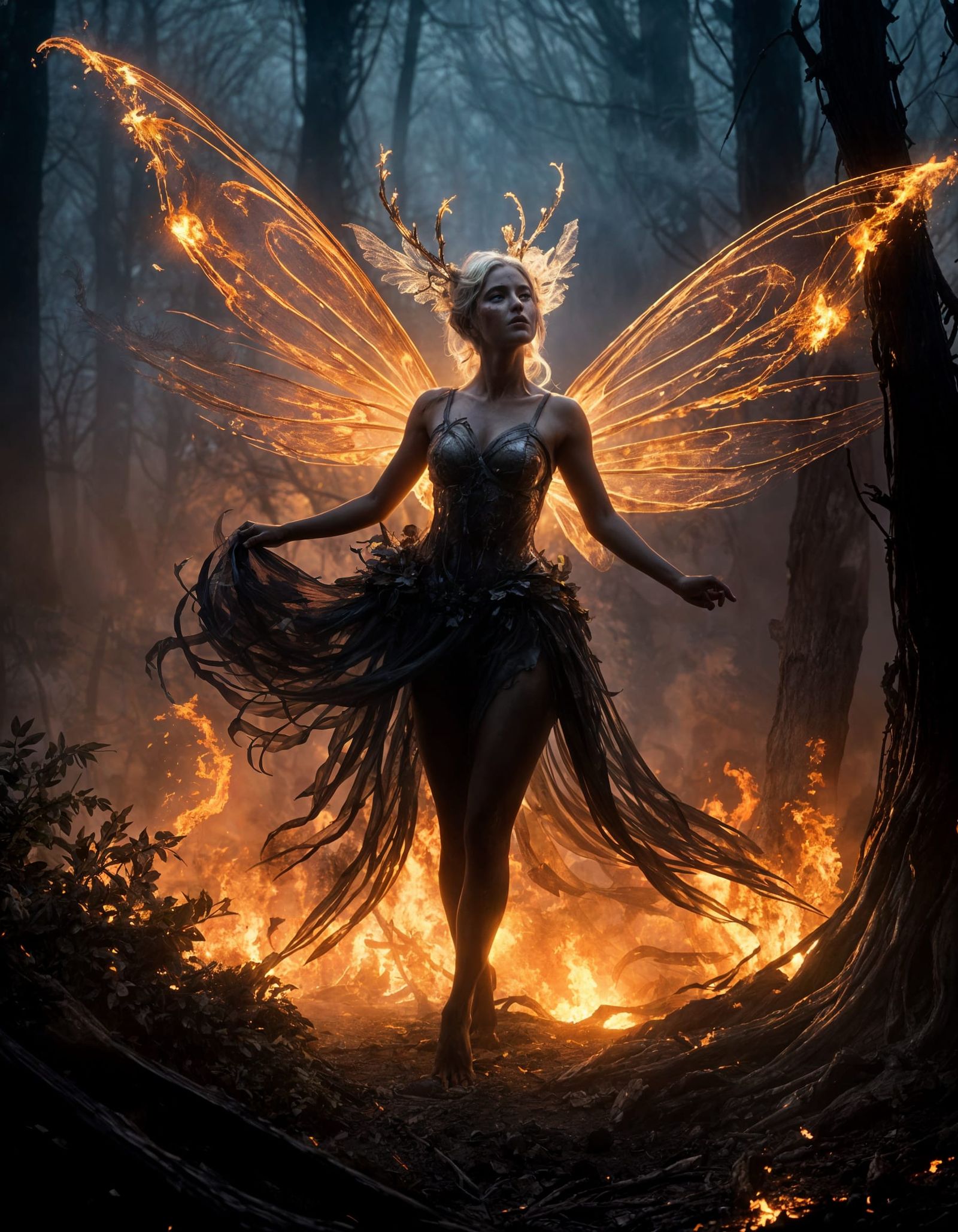 Ethereal Ash Fairy Dance in Charred Forest