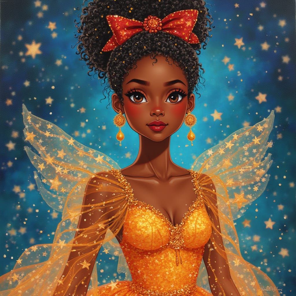 Afrofuturistic Princess in Acrylic Painting Style