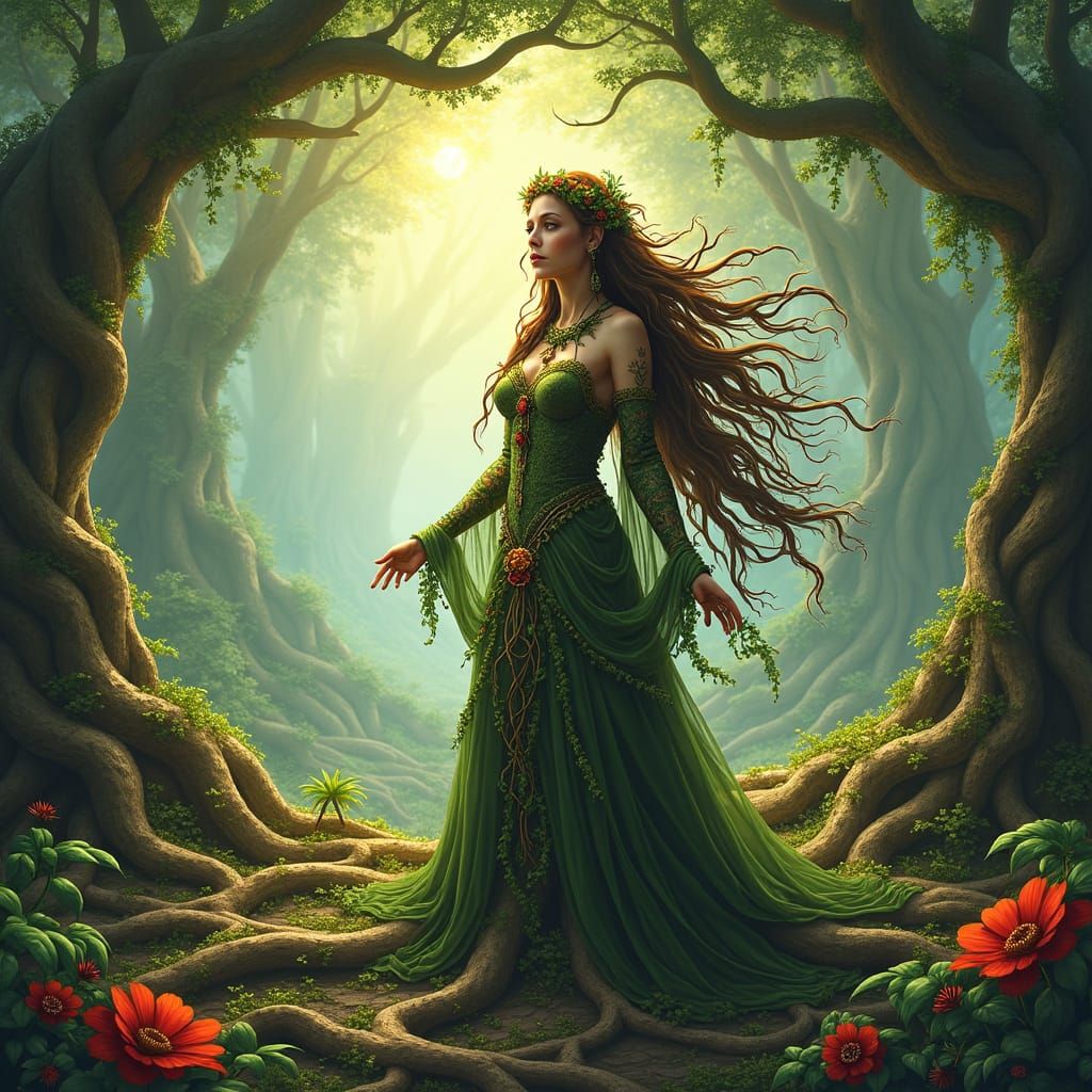 Majestic Mother Gaia in Lush Earth Landscape