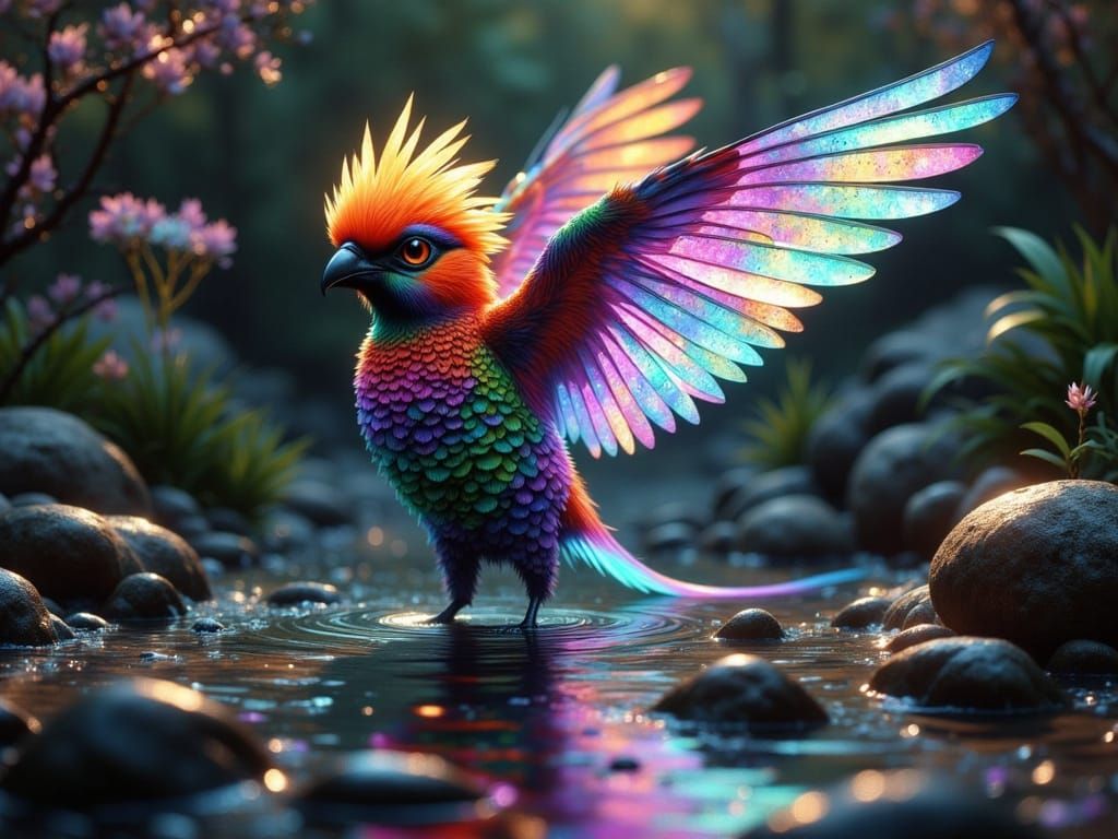 Bird of Paradise in Moonlit Stream