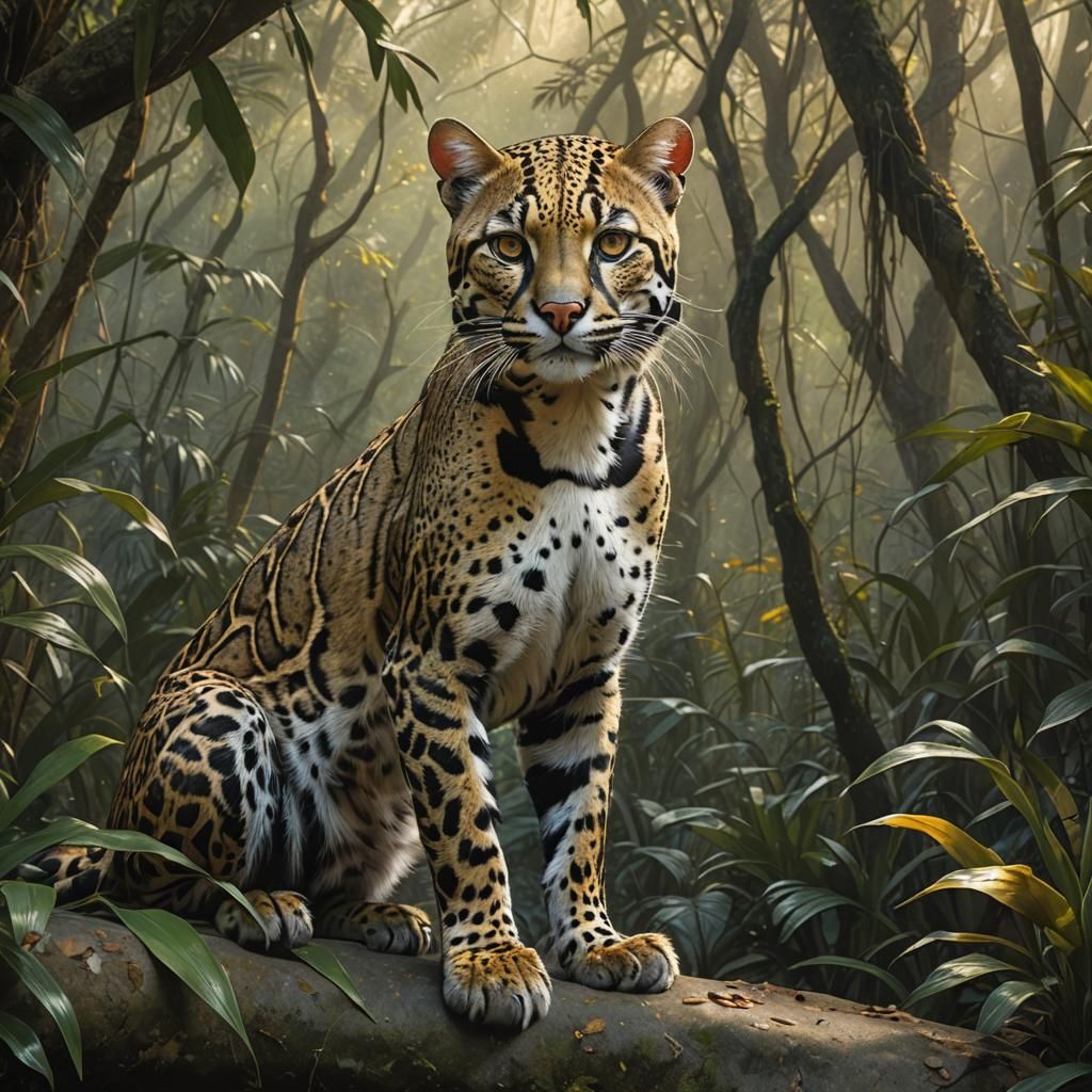 Detailed Ocelot Portrait in Gothic Jungle Style