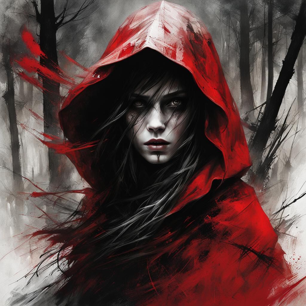 Sinister Red Riding Hood in Mystic Forest