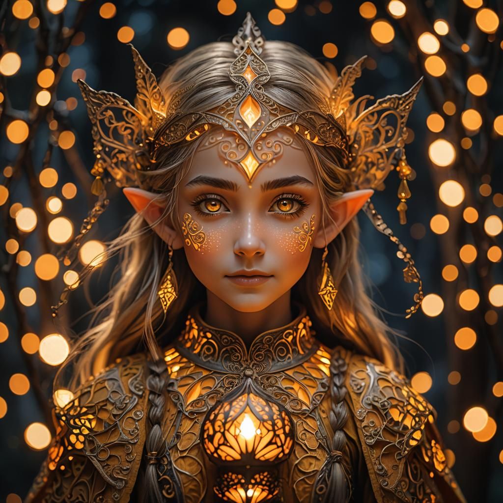 Elf Face Illuminated by Intricate Lantern