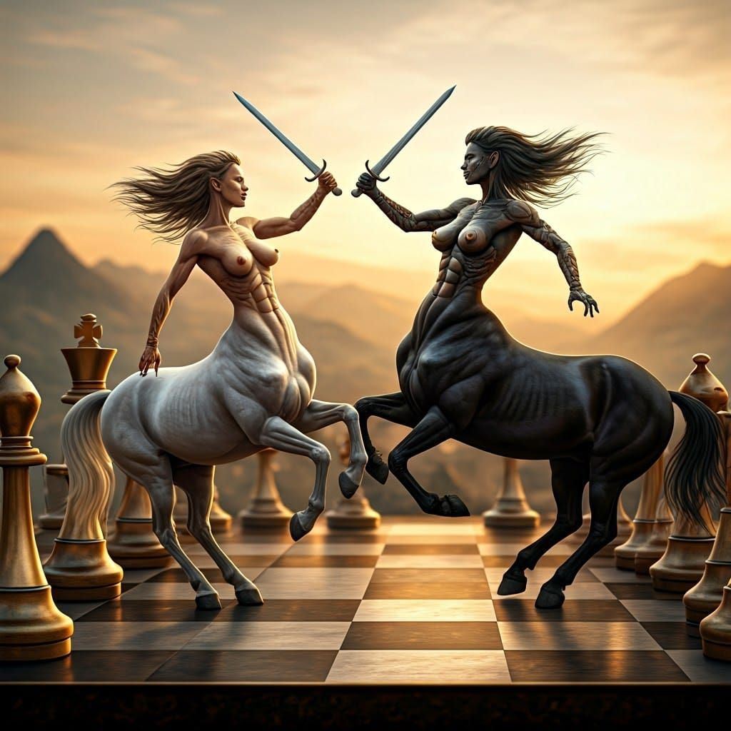 Centaurs Duel on Colossal Chessboard in High Definition