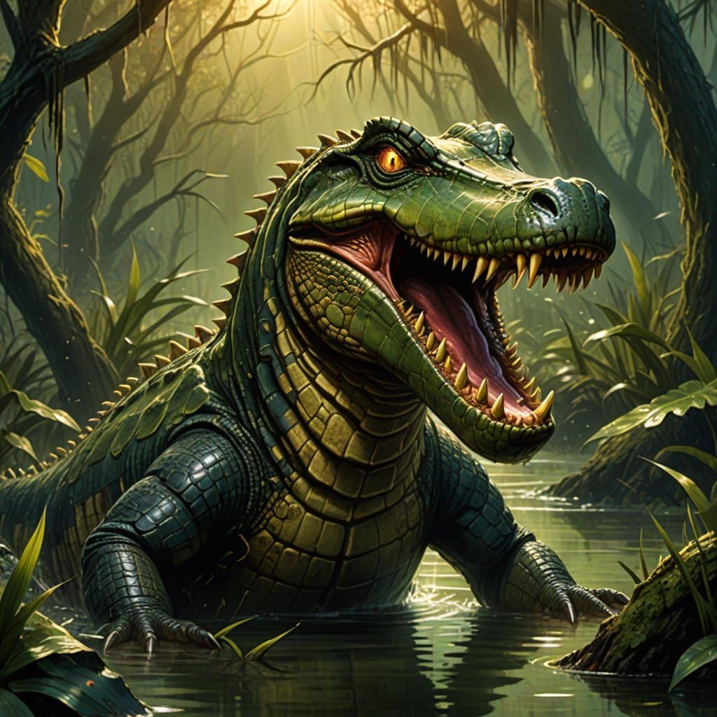 Bombardinocrocodilo Roaring in a Murky Swamp