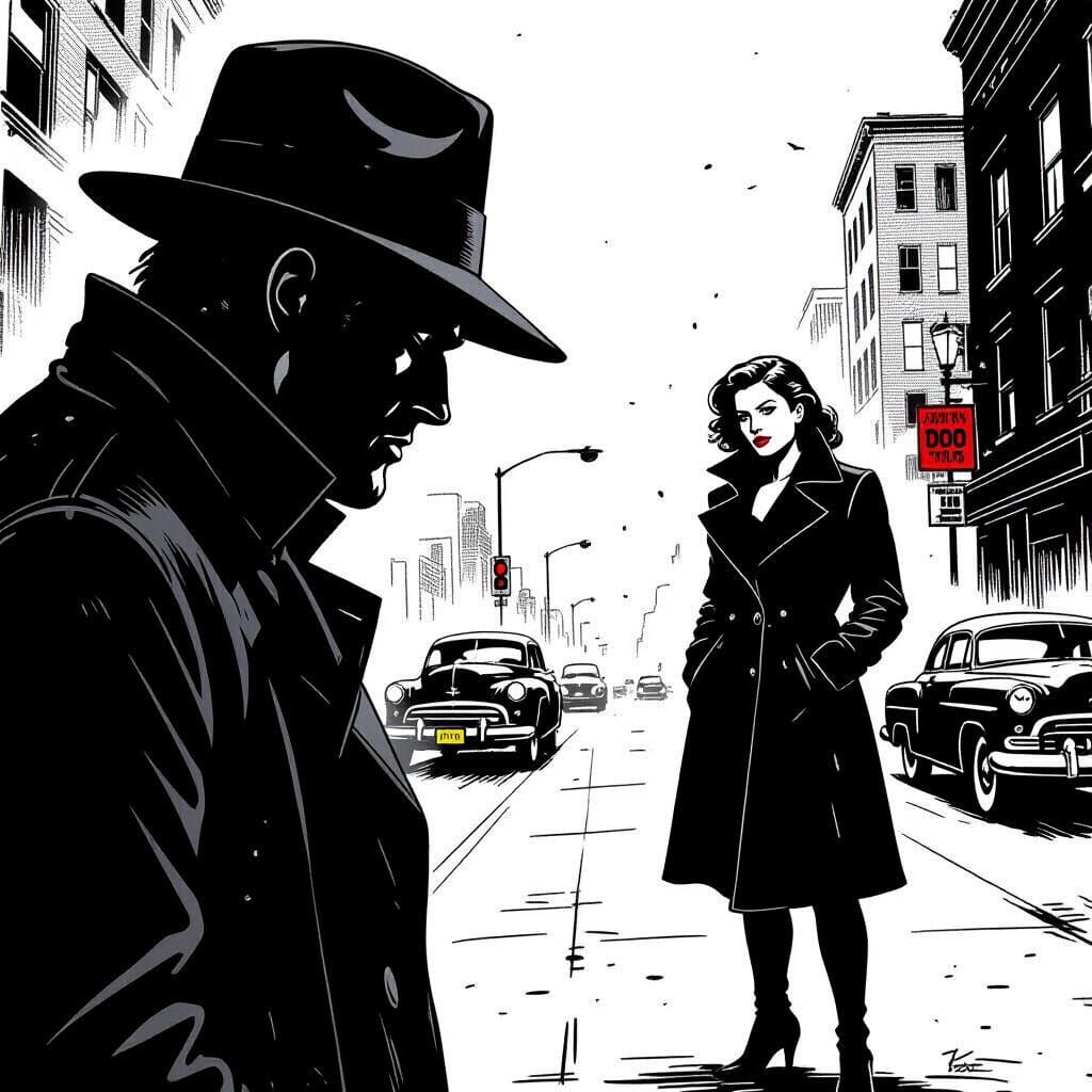 Noir Graphic Illustration in Frank Miller Style