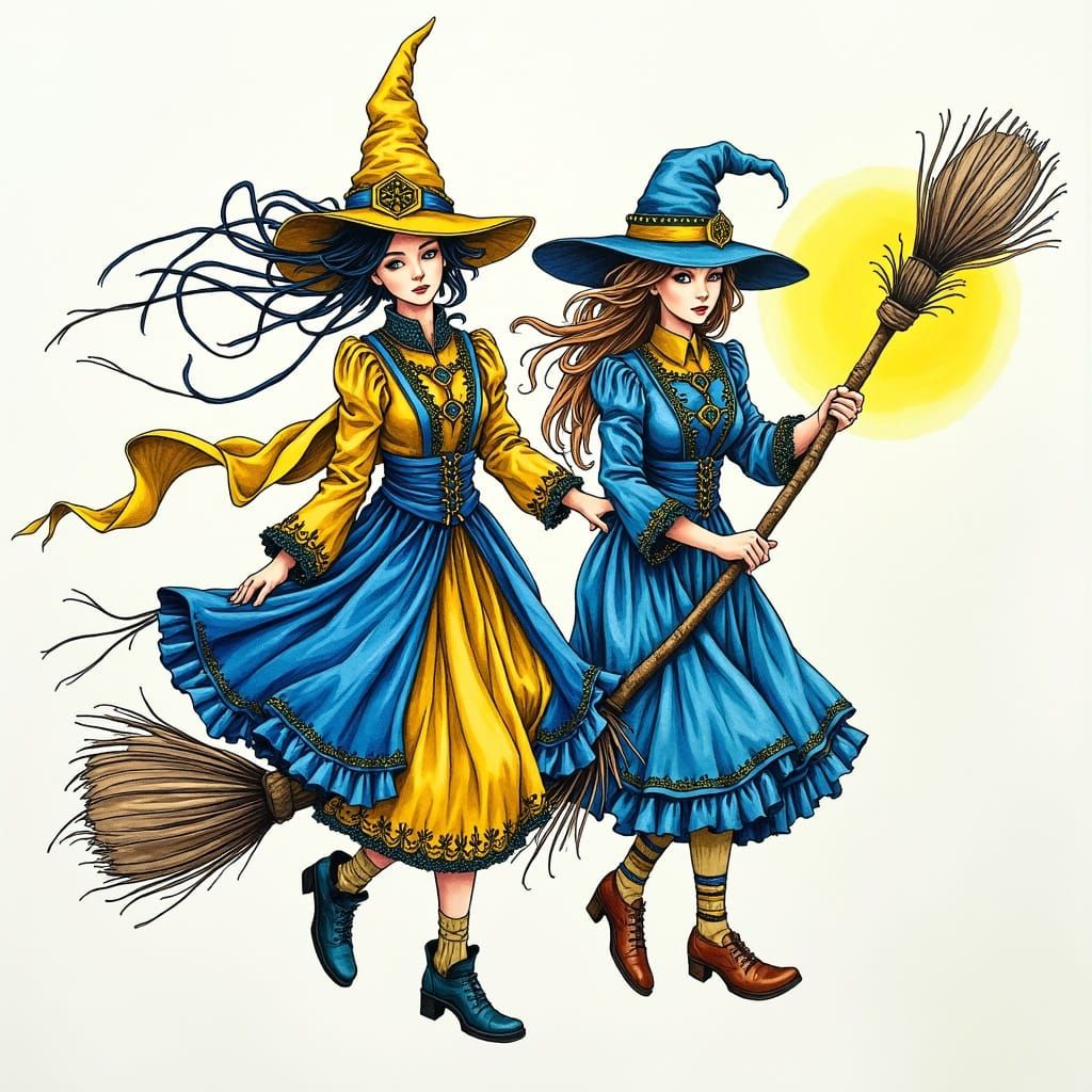 Intricately detailed alcohol ink illustration, Swedish Witch...