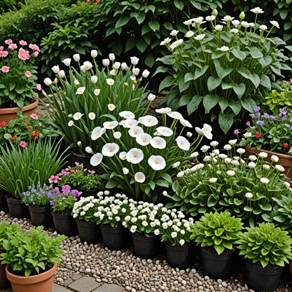 A Whimsical Victorian Garden Scene with Elegant Maidens