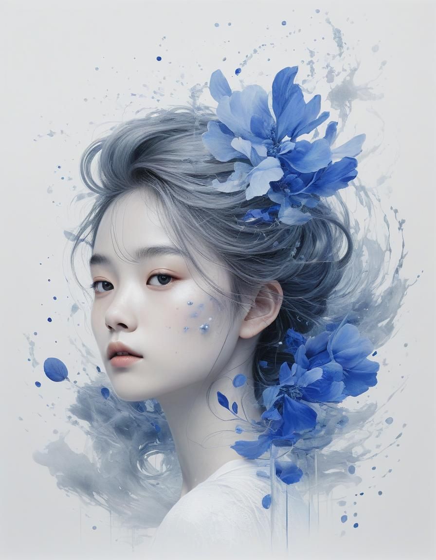 Ethereal Minimalist Art in Grey and Cobalt
