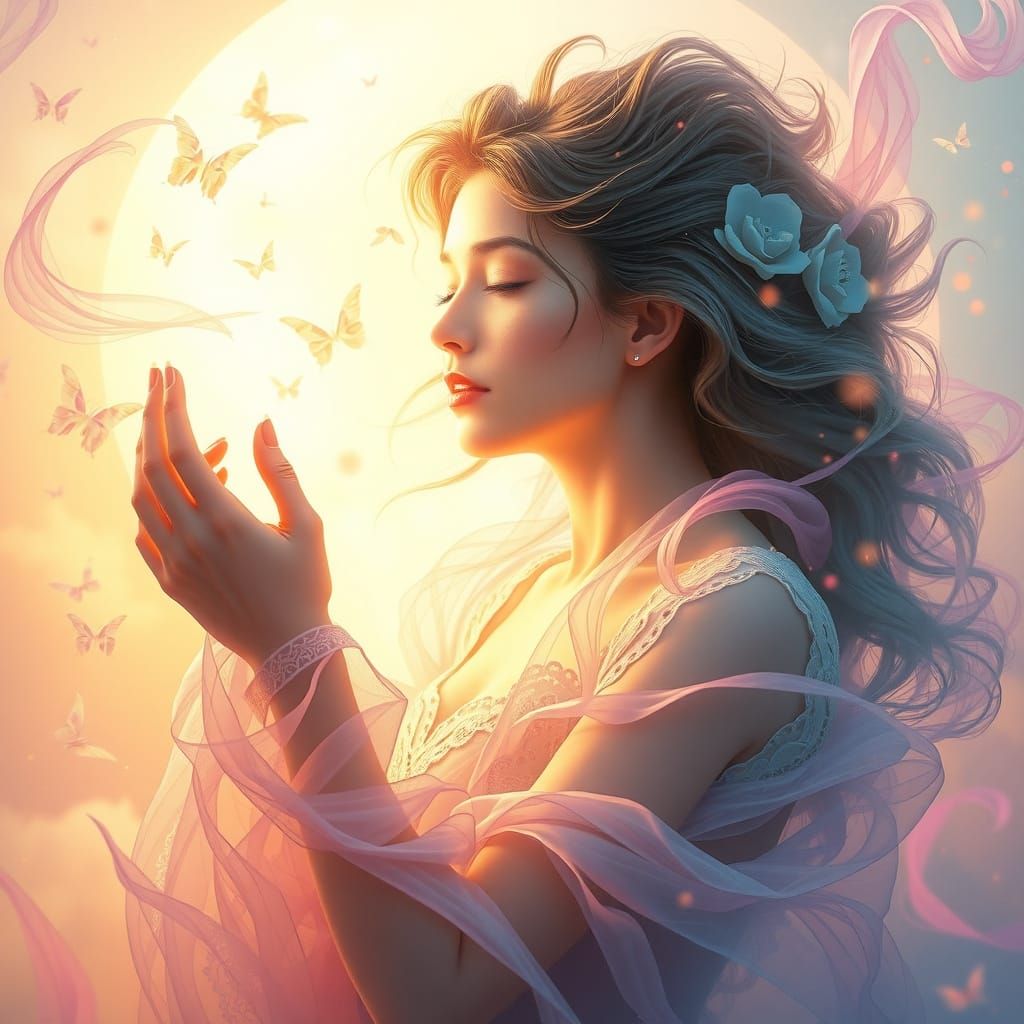 Surreal Goddess Radiates Ethereal Love in Vibrant Dreamscape...