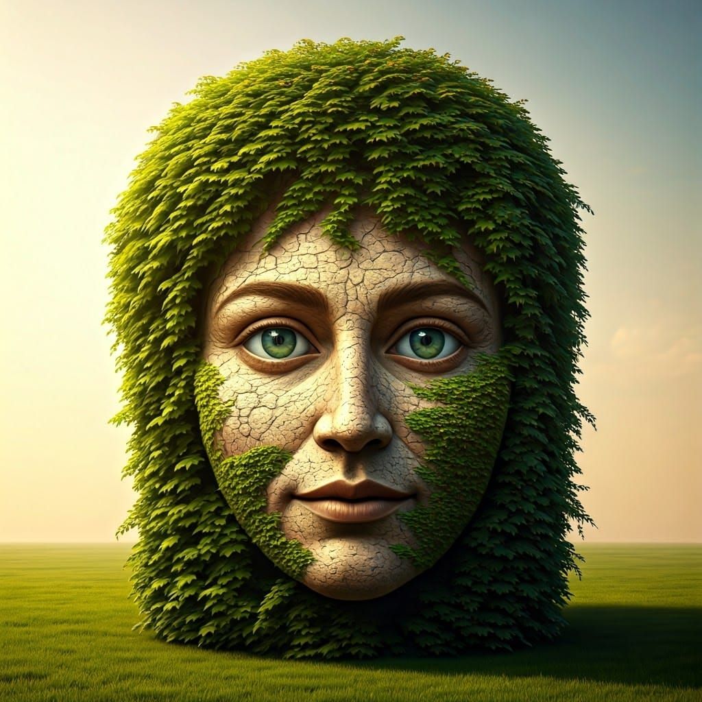 Whimsical Stone House with Eerie Floral Face