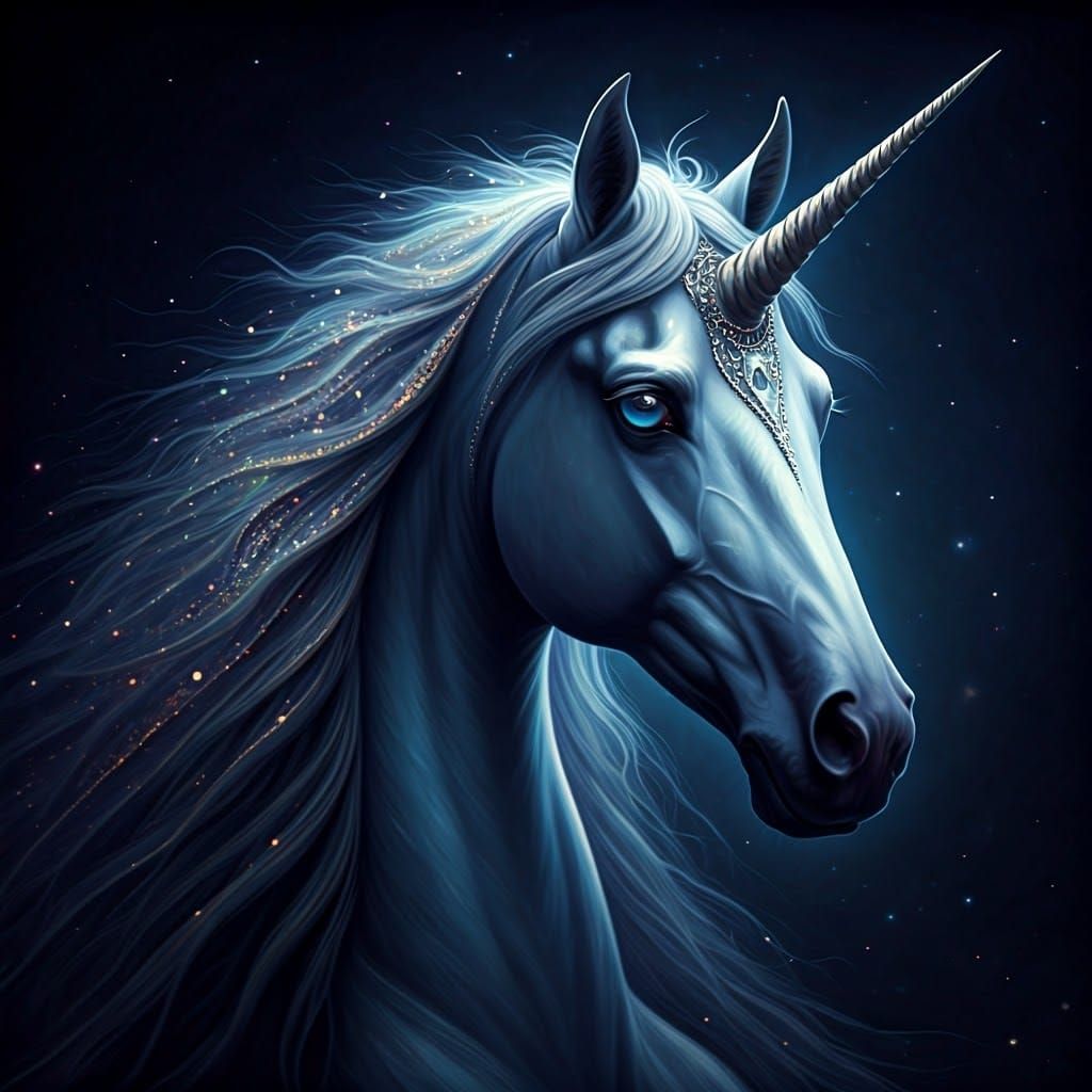 Lunar Unicorn with Starry Mane in Celestial Light