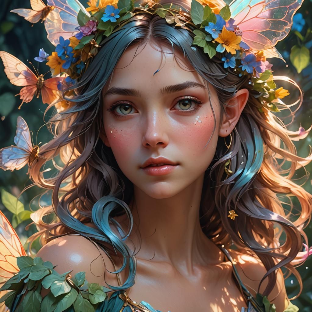 Detailed Summer Fairy Portrait in Volumetric Lighting