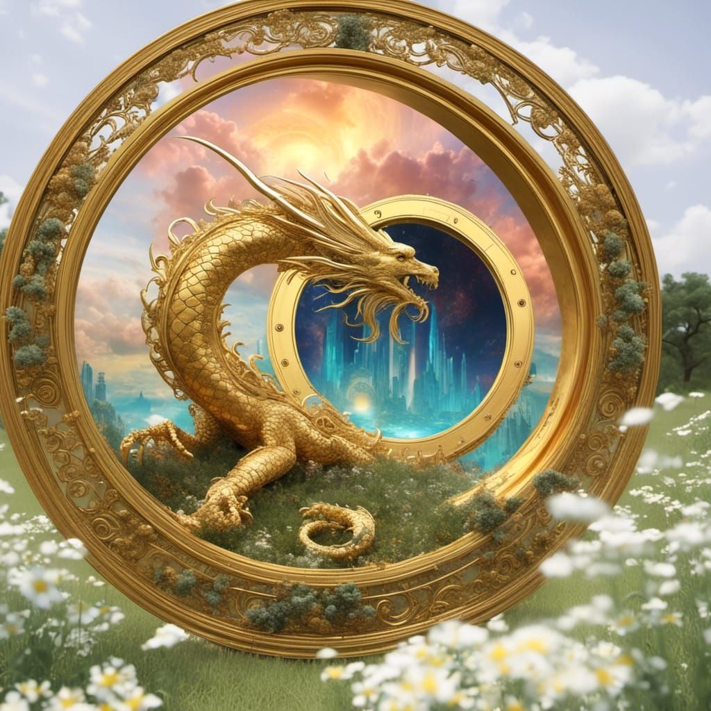 Golden Dragon Guarding Portal to Magical Land