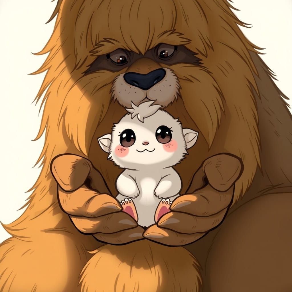 Whimsical Creature Duo in Gentle Grasp